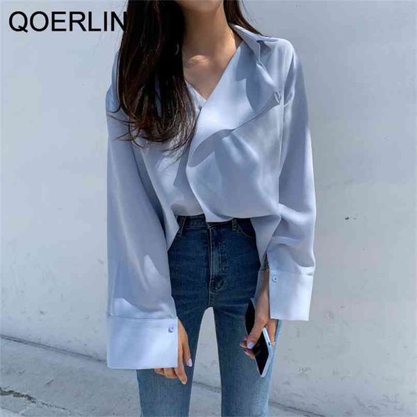 qoelrin chic blue shirts v neck sleeve blouse office ladies loose ruffles white solid korean style 210601
qoelrin chic blue shirts v neck sleeve blouse office ladies loose ruffles white solid korean style 210601