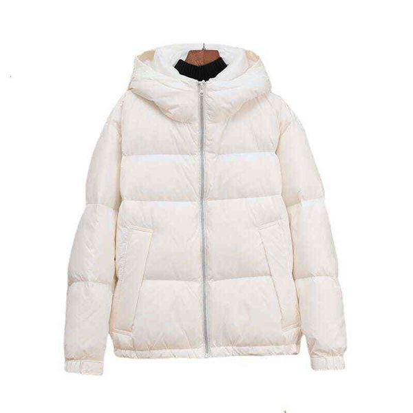 2021 female 90 white duck down short et hooded loose and versatile thickened winter bread, Black