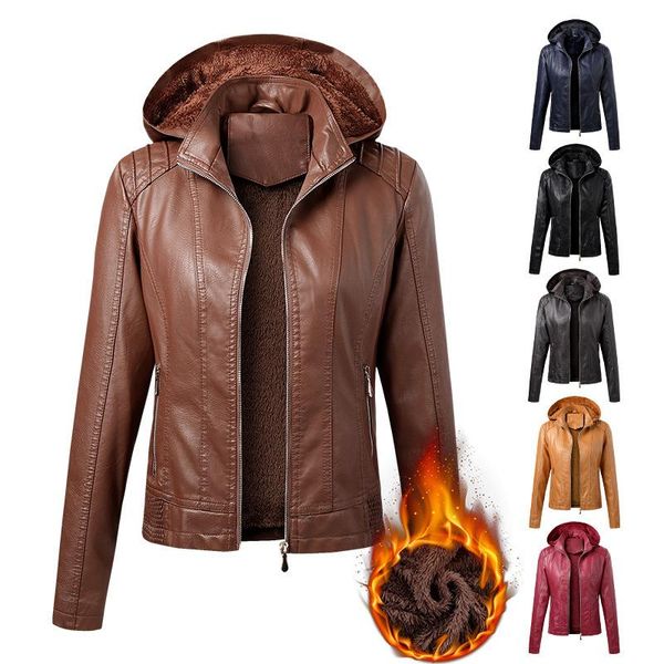 women's leather & faux winter pu jackets plus velvet keep warm coat ladies fashion hooded windbreaker short female jacket, Black
women's leather & faux winter pu jackets plus velvet keep warm coat ladies fashion hooded windbreaker short female jacket, Black