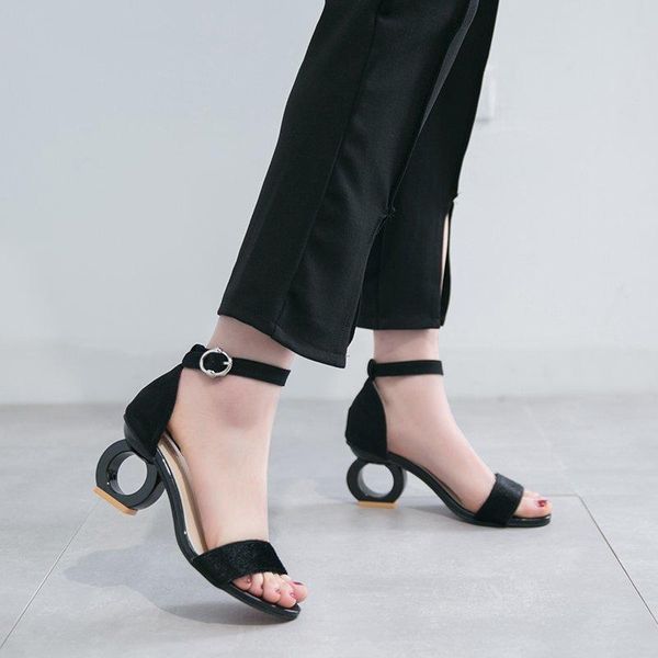 sandals summer women's sculptural high heels open toe suede buckle color matching shoes, Black
sandals summer women's sculptural high heels open toe suede buckle color matching shoes, Black