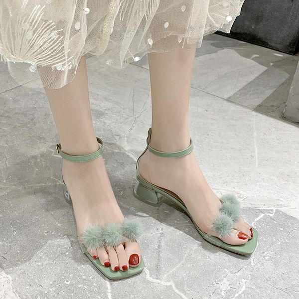 dress shoes hairball decoration mid heel pvc sandals women concise style transparent ankle strap summer open toe heels, Black
dress shoes hairball decoration mid heel pvc sandals women concise style transparent ankle strap summer open toe heels, Black