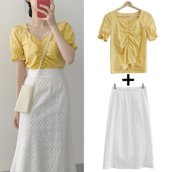 summer women two piece set ruffled short sleeve shirts high waiste lace embroidered skirt 2 piece outfits for women, Gray
summer women two piece set ruffled short sleeve shirts high waiste lace embroidered skirt 2 piece outfits for women, Gray