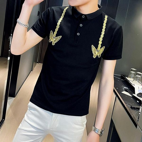 men's polos butterfly embroidery shirts for men 2021 summer short sleeve slim lapel business casual streetwear male clothing, White;black
men's polos butterfly embroidery shirts for men 2021 summer short sleeve slim lapel business casual streetwear male clothing, White;black