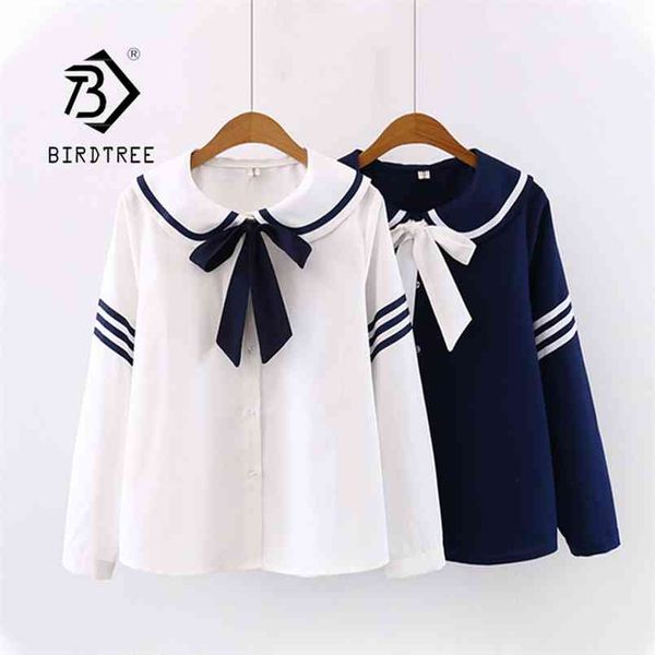spring women cotton sailor collar full sleeve blouse with bow girl sweet jk short shirt striped autumn casual t113 210730, White
spring women cotton sailor collar full sleeve blouse with bow girl sweet jk short shirt striped autumn casual t113 210730, White