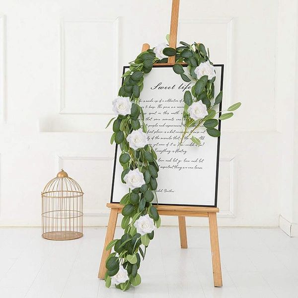 decorative flowers & wreaths eucalyptus garland (8 pcs white roses among leaves), flower for wedding arch backdrop decor, table runner, ba
decorative flowers & wreaths eucalyptus garland (8 pcs white roses among leaves), flower for wedding arch backdrop decor, table runner, ba