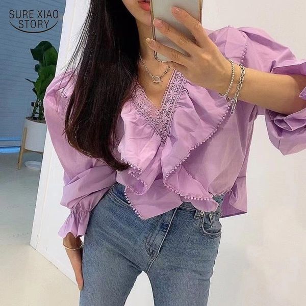 women's blouses & shirts sweet spring summer vintage brief all match office lady v-neck solid cotton ruffles basic 13568, White
women's blouses & shirts sweet spring summer vintage brief all match office lady v-neck solid cotton ruffles basic 13568, White