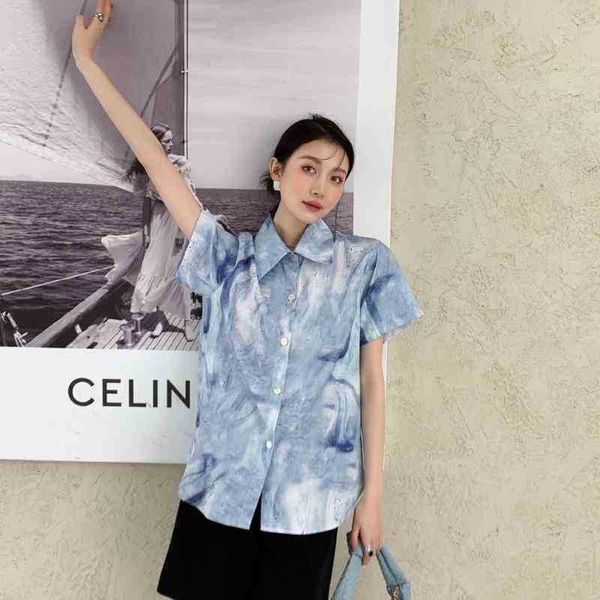 women's two piece pants tie dye short sleeve blue shirt for women summer button up collared casual fashion korean blouse 5smx, White
women's two piece pants tie dye short sleeve blue shirt for women summer button up collared casual fashion korean blouse 5smx, White