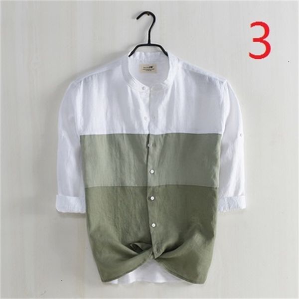 New 2021 Color Matching Small Stand Collar Linen Men's Fresh Literary Round Neck Loose Casual Cotton Cropped Sleeves Shirt PLZG, White;black 
New 2021 Color Matching Small Stand Collar Linen Men's Fresh Literary Round Neck Loose Casual Cotton Cropped Sleeves Shirt PLZG, White;black