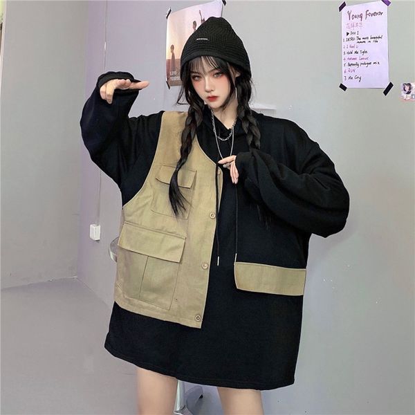 2021 new retro harajuku style personality fake two-piece vest stitching asymmetrical design sense men and women workwear sweatshirt 2rrx, Black
2021 new retro harajuku style personality fake two-piece vest stitching asymmetrical design sense men and women workwear sweatshirt 2rrx, Black