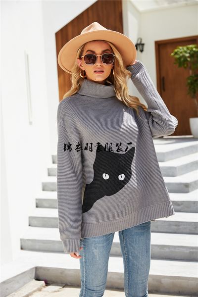 autumn and winter 2021 new personalized fashion printing kitten high neck large women's sweater, White
autumn and winter 2021 new personalized fashion printing kitten high neck large women's sweater, White