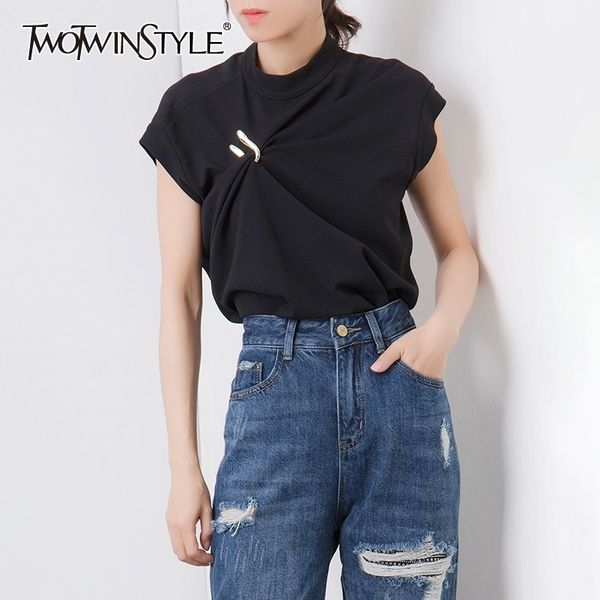twotwinstyle casual irregular women tank o neck sleeveless loose u button ruched vest for female fashion clothing tide 210308, Black
twotwinstyle casual irregular women tank o neck sleeveless loose u button ruched vest for female fashion clothing tide 210308, Black