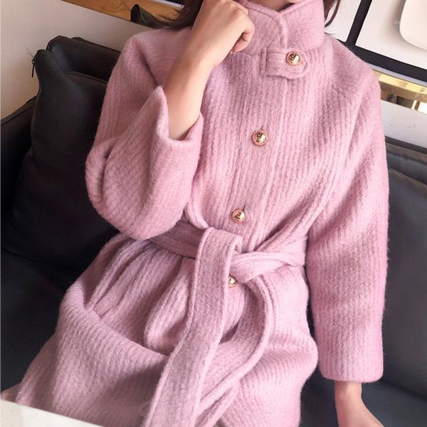 autumn and winter 2021 taro pink stand collar woolen coat women's tie knee length long women wool1, Black
autumn and winter 2021 taro pink stand collar woolen coat women's tie knee length long women wool1, Black