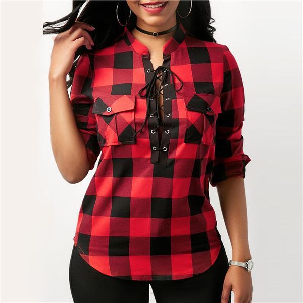 women's t-shirt plaid shirt women 2021 spring casual long sleeve blouse deep v neck lace up tunic blusas femininas s-xxl, White
women's t-shirt plaid shirt women 2021 spring casual long sleeve blouse deep v neck lace up tunic blusas femininas s-xxl, White