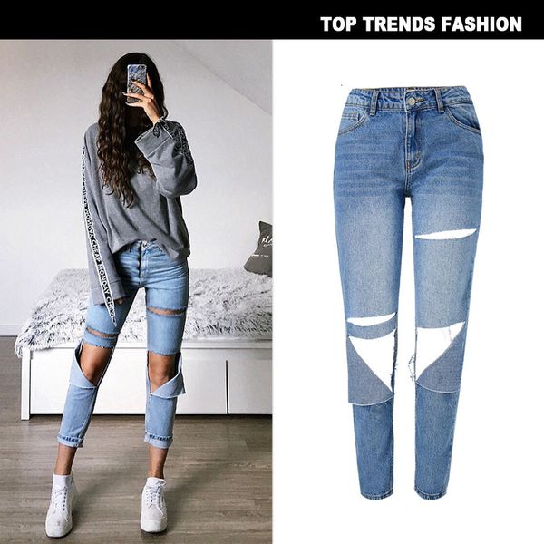 women's high waist loose straight simple denim capris with broken knees and washed streets are popular in spring summer, Blue
women's high waist loose straight simple denim capris with broken knees and washed streets are popular in spring summer, Blue