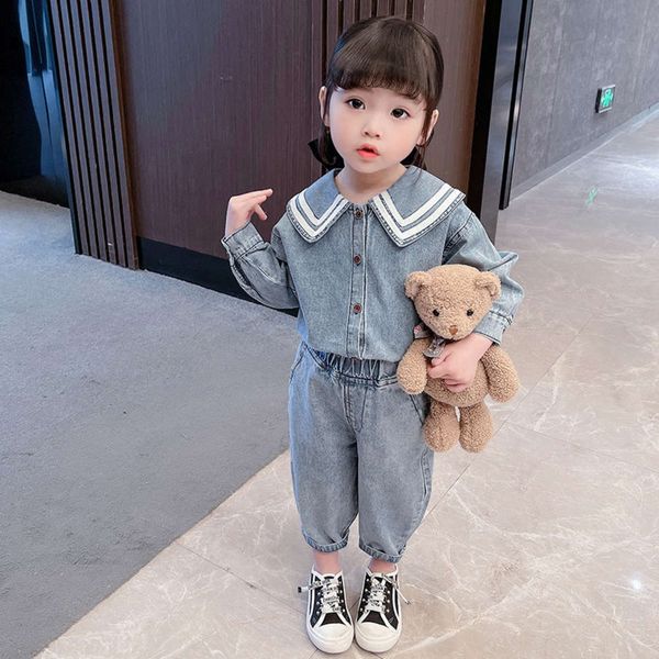 jeans 2021 korean girls' clothing spring shirt children's suit, White