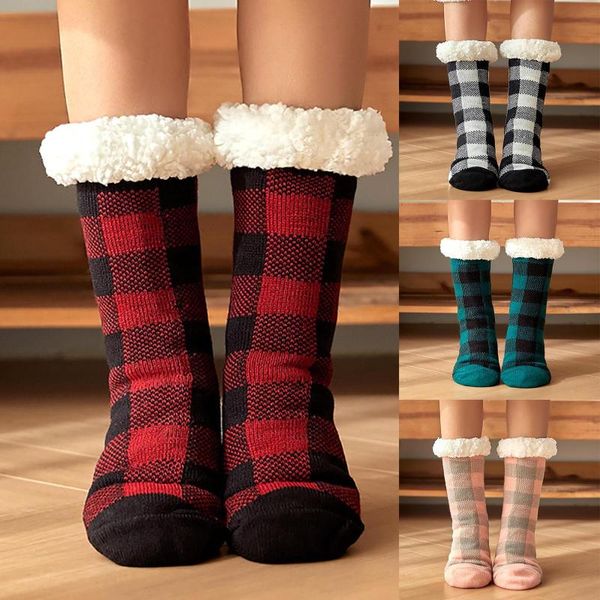 sports socks women plaid floor thicken warm sleeping slippers winter soft non-slip plush, Black 
sports socks women plaid floor thicken warm sleeping slippers winter soft non-slip plush, Black