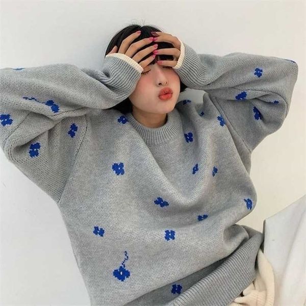 autumn simple sweet floral pullovers femme casual loose sweater schoolgirl o-neck long sleeve versatile knitted coat 211011, White;black
autumn simple sweet floral pullovers femme casual loose sweater schoolgirl o-neck long sleeve versatile knitted coat 211011, White;black