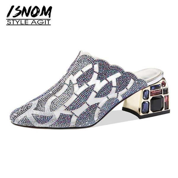 slippers isnom glitter crystal square toe women genuine leather thick high heels mules spring summer office lady shoes woman, Black
slippers isnom glitter crystal square toe women genuine leather thick high heels mules spring summer office lady shoes woman, Black