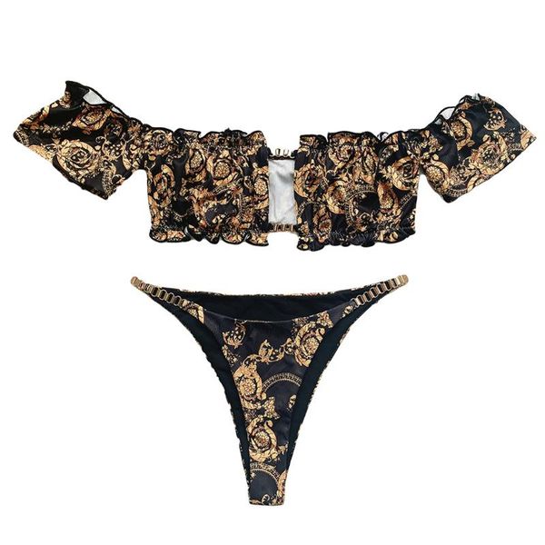 women's swimwear quanss off shoulder tanga bikini women 2021 summer bandeaukini female beach wear print 2 piece swimsuit, White;black
women's swimwear quanss off shoulder tanga bikini women 2021 summer bandeaukini female beach wear print 2 piece swimsuit, White;black