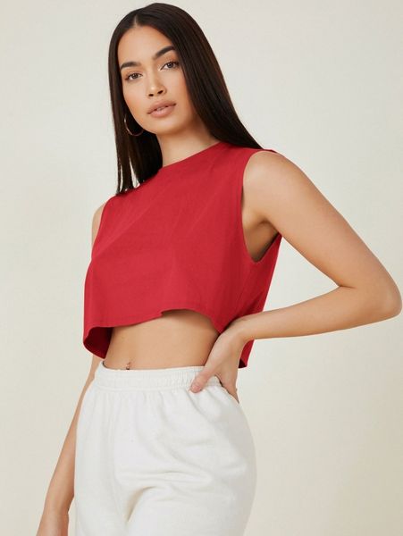 round neck solid tank crop r0k2#, White