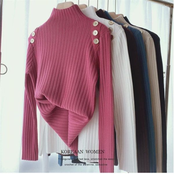 women's sweaters korean chic fashion button designer sweater autumn winter knitted pullover solid basic undershirt jumper, White;black
women's sweaters korean chic fashion button designer sweater autumn winter knitted pullover solid basic undershirt jumper, White;black
