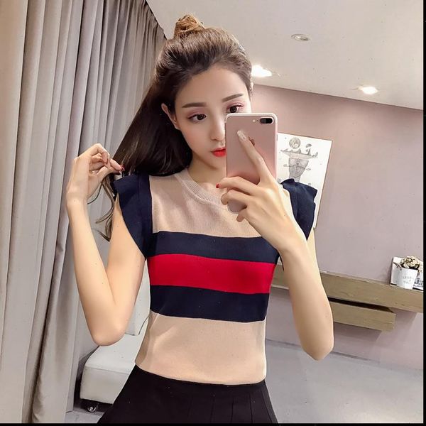 girls o neck ruffled knitting stripe camis sleeveless tees female knitted stretchy camisoles tanks for women, White
girls o neck ruffled knitting stripe camis sleeveless tees female knitted stretchy camisoles tanks for women, White