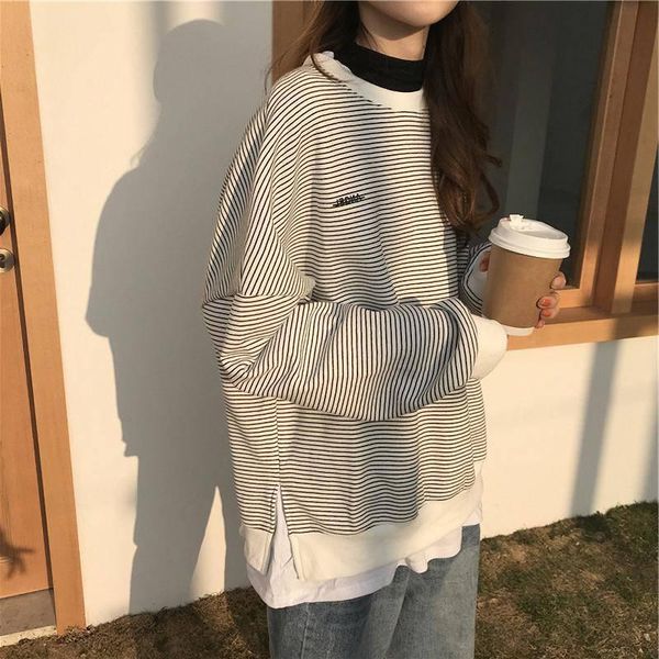 women's hoodies & sweatshirts two-fake spring autumn oversized harajuku casual sweatshirt long sleeve stripe woman pullover streetwear, Black
women's hoodies & sweatshirts two-fake spring autumn oversized harajuku casual sweatshirt long sleeve stripe woman pullover streetwear, Black