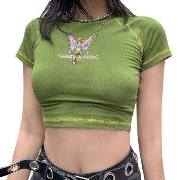 women short sleeve slim t-shirt butterfly fairy graphic letters print crop lx9e 210623, White
women short sleeve slim t-shirt butterfly fairy graphic letters print crop lx9e 210623, White
