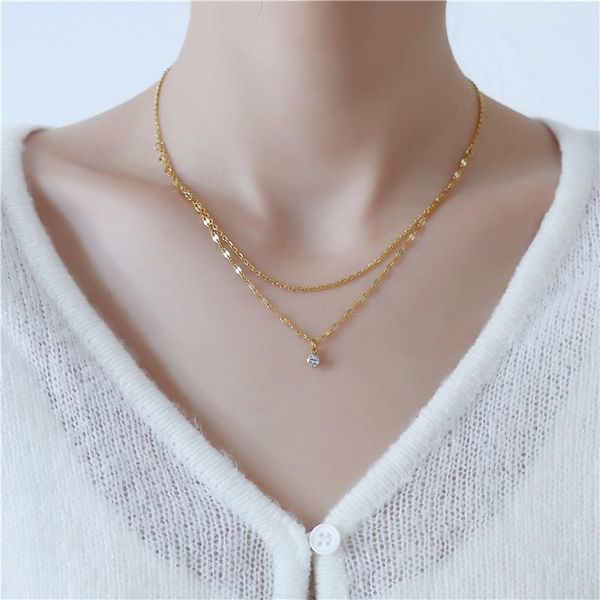 pendant necklaces ins simple double layer zincron diamond 316l stainless steel chain choker necklace for women girls trendy jewelry gift, Silver
pendant necklaces ins simple double layer zincron diamond 316l stainless steel chain choker necklace for women girls trendy jewelry gift, Silver