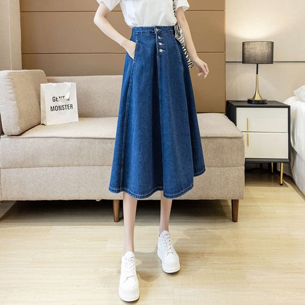 hip hop 2021 fashion spring long women's high waist new a-line slim mid length denim skirt summer k, Blue
hip hop 2021 fashion spring long women's high waist new a-line slim mid length denim skirt summer k, Blue