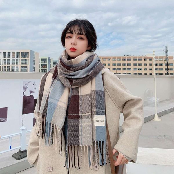 new warm warp knitted grey plaid square scarf in autumn and winter, Blue;black
new warm warp knitted grey plaid square scarf in autumn and winter, Blue;black
