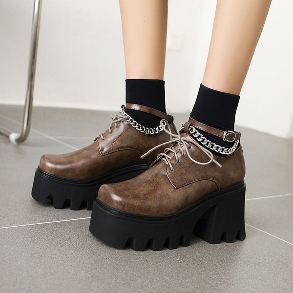 high-heeled ankle buckles, women's boots with metal chain, ankle-high platform boots, vintage big-toe shoes. rfyq, Black
high-heeled ankle buckles, women's boots with metal chain, ankle-high platform boots, vintage big-toe shoes. rfyq, Black