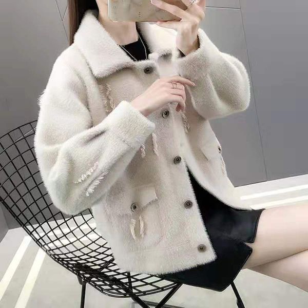 2021 women autumn winter new imitation mink veet sweater coat female wild fashion loose solid color knit cardigan outwear a192f0dt, White;black
2021 women autumn winter new imitation mink veet sweater coat female wild fashion loose solid color knit cardigan outwear a192f0dt, White;black