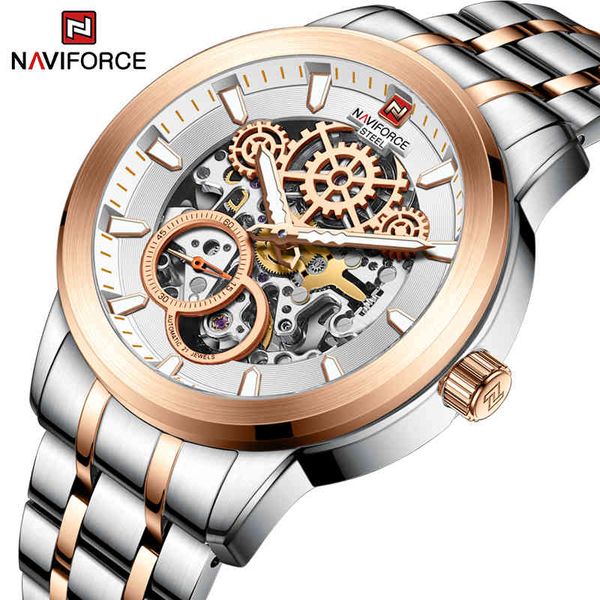 new naviforce mechanical watches for men luxury brand business skeleton quartz mens watch waterproof automatic male clock, Silver
new naviforce mechanical watches for men luxury brand business skeleton quartz mens watch waterproof automatic male clock, Silver
