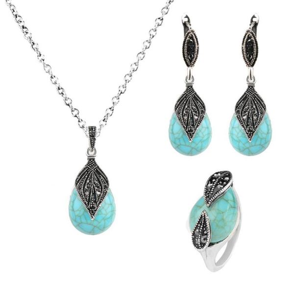 earrings & necklace leaf water drop faux turquoise pendant ring women jewelry set, Silver
earrings & necklace leaf water drop faux turquoise pendant ring women jewelry set, Silver