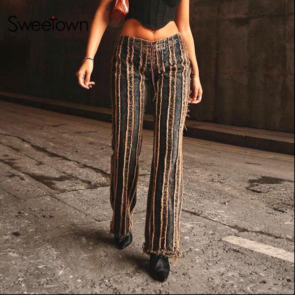 vintage 90s aesthetic tassel low women jeans waist straight leg pants contrast stitched distressed denim trousers, Blue
vintage 90s aesthetic tassel low women jeans waist straight leg pants contrast stitched distressed denim trousers, Blue