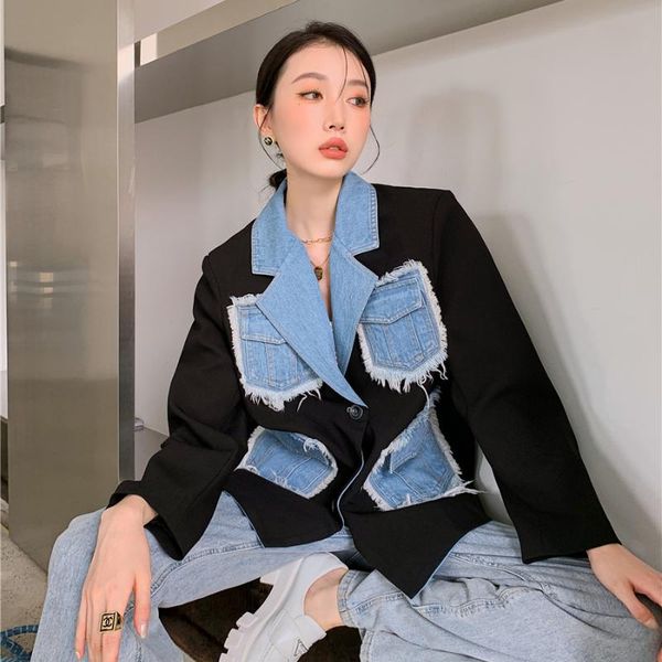 women's suits & blazers vintage denim splice multi-pocket black blazer jacket spring autumn women streetwear fashion hip hop stage loos, White;black
women's suits & blazers vintage denim splice multi-pocket black blazer jacket spring autumn women streetwear fashion hip hop stage loos, White;black