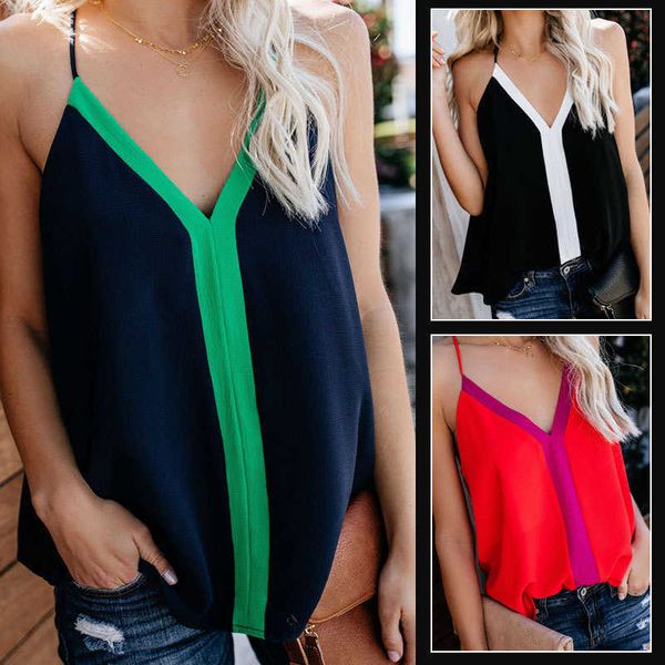 women's color contrast v-neck suspender vest in spring and summer of 2019, Black;white
women's color contrast v-neck suspender vest in spring and summer of 2019, Black;white