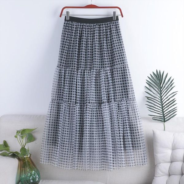 skirts early spring female high-waisted thin a-line elastic waist double-layer mesh plaid stitching mid-length skirt 766, Black
skirts early spring female high-waisted thin a-line elastic waist double-layer mesh plaid stitching mid-length skirt 766, Black