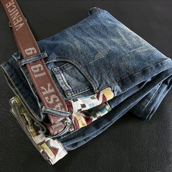 men's jeans ly street fashion men elastic slim fit ripped embroidery patches designer hip hop denim pants, Blue
men's jeans ly street fashion men elastic slim fit ripped embroidery patches designer hip hop denim pants, Blue