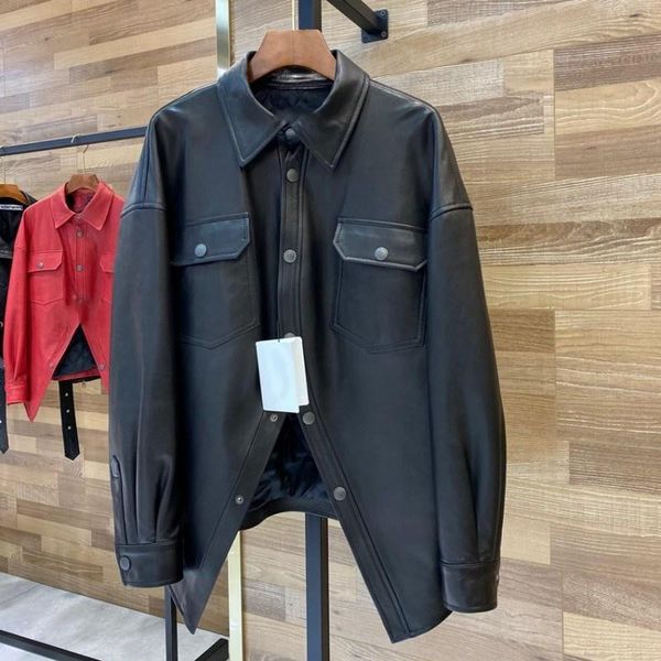 women's leather & faux streetwear women real-world jackets loose single breasted short sheepskin coat mark lady of office long sleeve, Black
women's leather & faux streetwear women real-world jackets loose single breasted short sheepskin coat mark lady of office long sleeve, Black