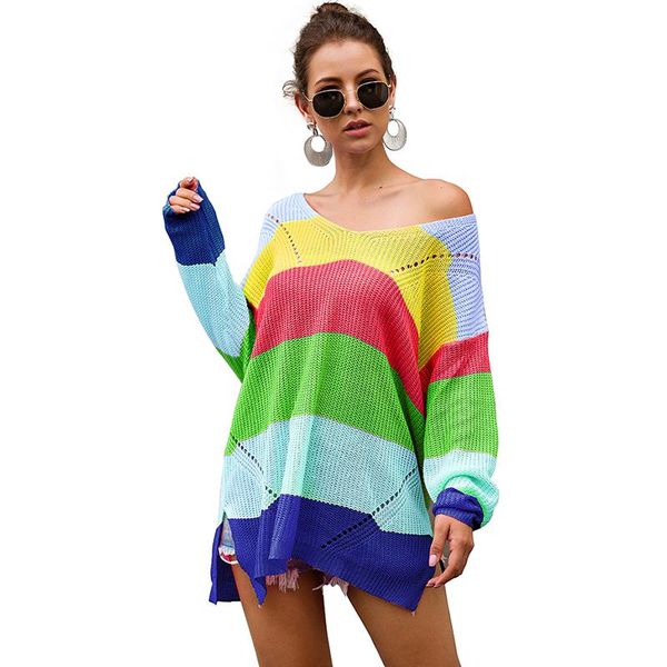 women's sweaters women autumn winter long sleeve o neck rainbow color patchwork pullover knitted ladies casual loose knitwear sj3517m, White;black
women's sweaters women autumn winter long sleeve o neck rainbow color patchwork pullover knitted ladies casual loose knitwear sj3517m, White;black