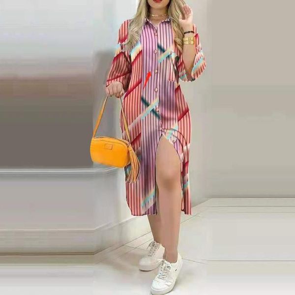 casual dresses fall street lady midi dress fashion striped print long sleeve high split shirt elegant women clothes 2021 vestido, Black;gray
casual dresses fall street lady midi dress fashion striped print long sleeve high split shirt elegant women clothes 2021 vestido, Black;gray