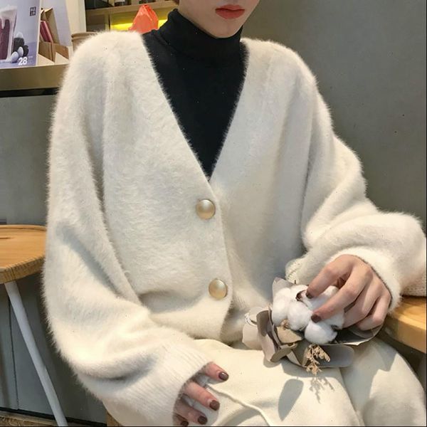women autumn winter mink velvet white sweater coat long sleeve cozy knitted cardigan warm outerwear loose, White;black
women autumn winter mink velvet white sweater coat long sleeve cozy knitted cardigan warm outerwear loose, White;black