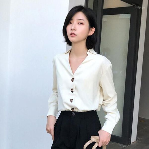 women's blouses & shirts autumn korea fashion women long sleeve v-neck all-matched casual single-breasted loose chiffon blouse female b, White
women's blouses & shirts autumn korea fashion women long sleeve v-neck all-matched casual single-breasted loose chiffon blouse female b, White