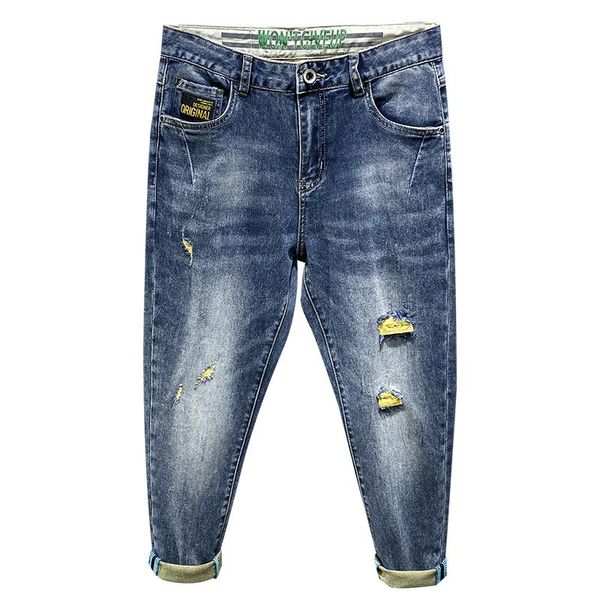 men's jeans ripped men harem pants cropped trousers blue stretchy destroyed hip hop capri-pants distressed clothing 2021 summer
men's jeans ripped men harem pants cropped trousers blue stretchy destroyed hip hop capri-pants distressed clothing 2021 summer