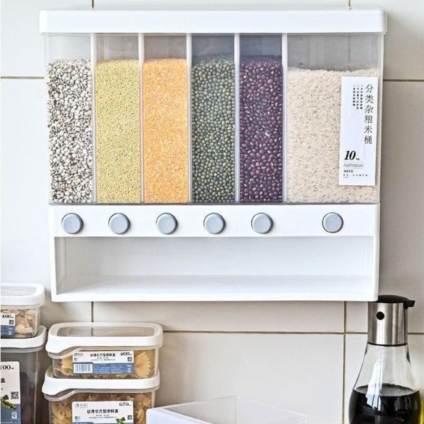 storage bottles & jars moisture-proof wall hanging cereal dispenser 6 grids rice container plastic automatic sealed box for 10kg foods
storage bottles & jars moisture-proof wall hanging cereal dispenser 6 grids rice container plastic automatic sealed box for 10kg foods