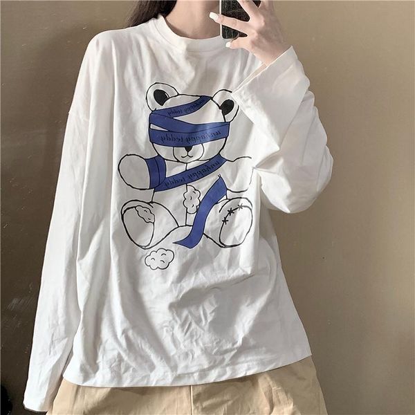 women's t-shirt 100% cotton harajuku bear print versatile bf autumn long sleeve loose korean ins lazy white sweet
women's t-shirt 100% cotton harajuku bear print versatile bf autumn long sleeve loose korean ins lazy white sweet