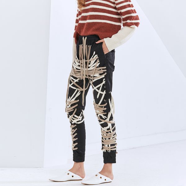 black pant for women high waist designer bandage patchwork cross full length streetwear harem pants female 2021 new, Black;white
black pant for women high waist designer bandage patchwork cross full length streetwear harem pants female 2021 new, Black;white