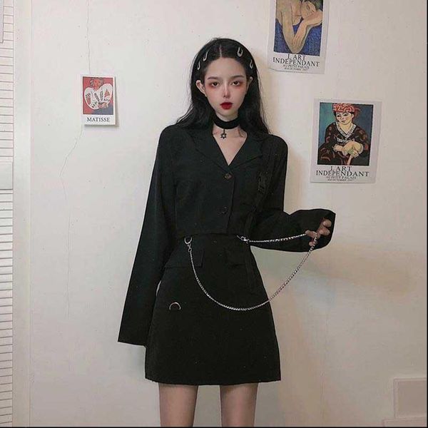 women vintage black two piece set streetwear split flare sleeve crop mini skirt matching set skirt mujer suit outf, Gray
women vintage black two piece set streetwear split flare sleeve crop mini skirt matching set skirt mujer suit outf, Gray